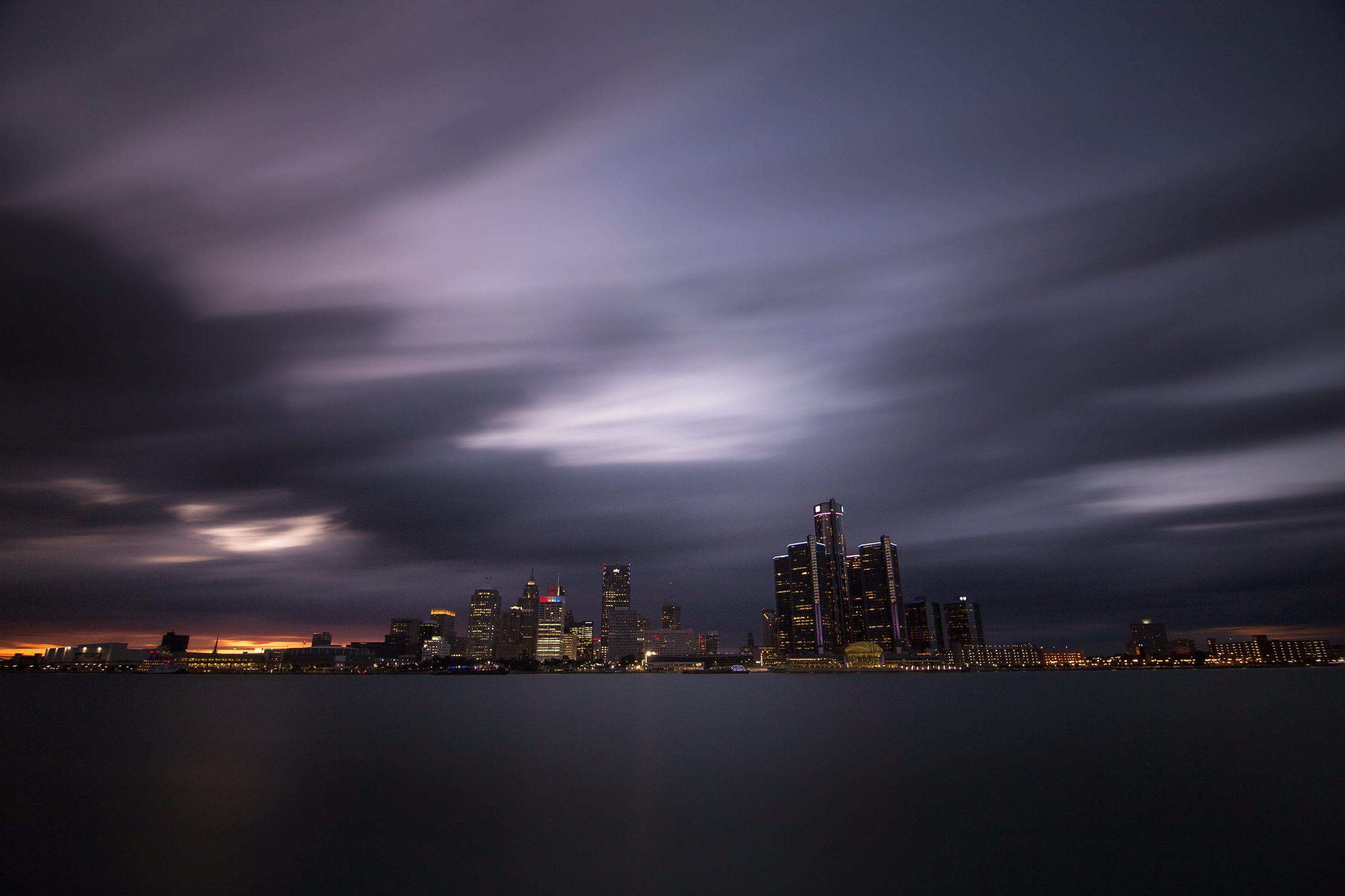 Blue hour shot of Detroit Skyline from Windsor