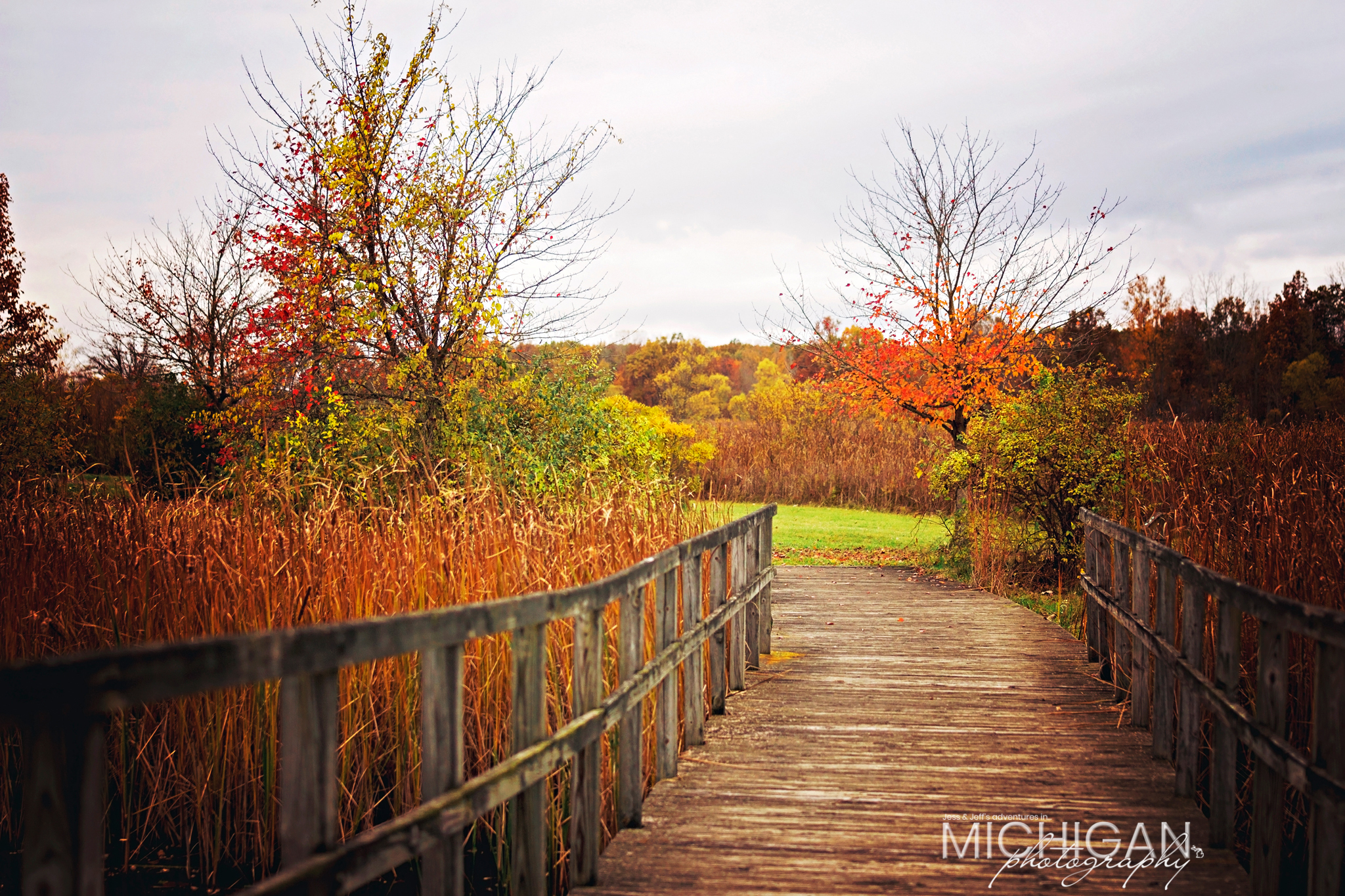 The end of the boardwalk. Crosswinds Marsh in Autumn